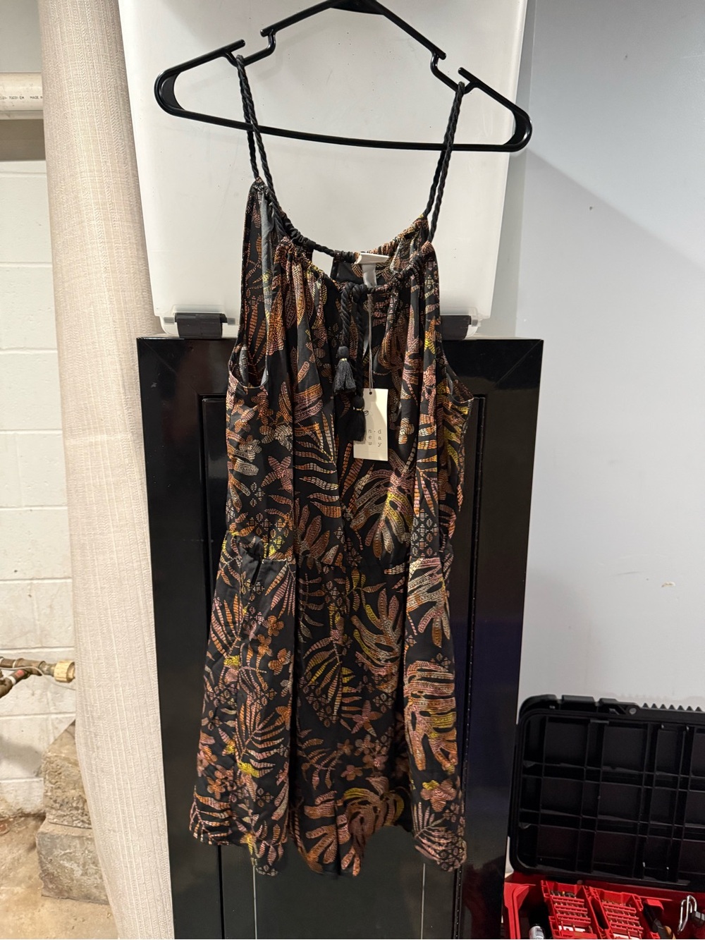 a new day Black Tropical Print Romper with Pink and Green Accents